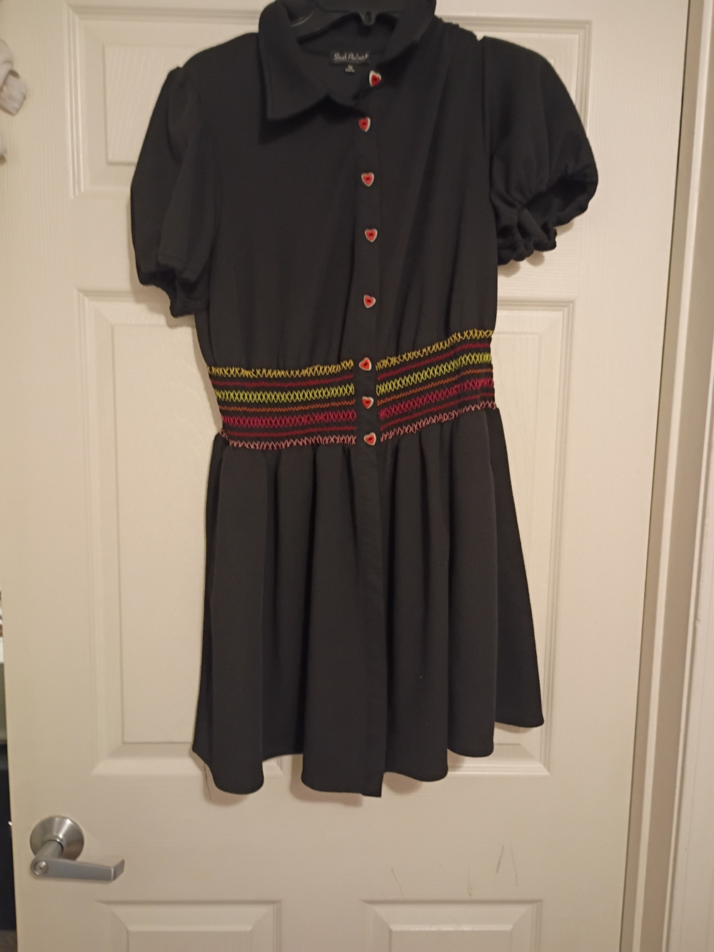 Black Short-Sleeve Swim Coverup with Embroidered Waist
